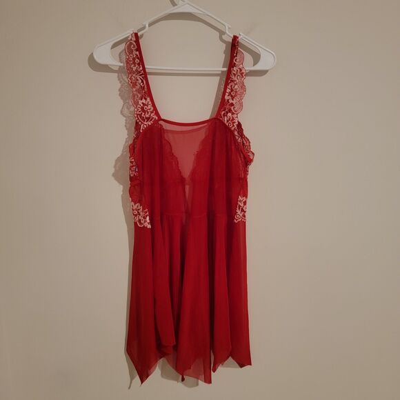 Womens Size XL Babydoll Lingerie Coquette Assymetric Hem Embroidered Floral - Picture 2 of 6